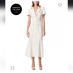 Off-White Cream Midi Dress with Button Detail